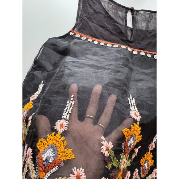 FLOREAT Nalini Black Floral Embroidered Beaded Organza A-Line Blouse, Size 10 - Picture 10 of 15